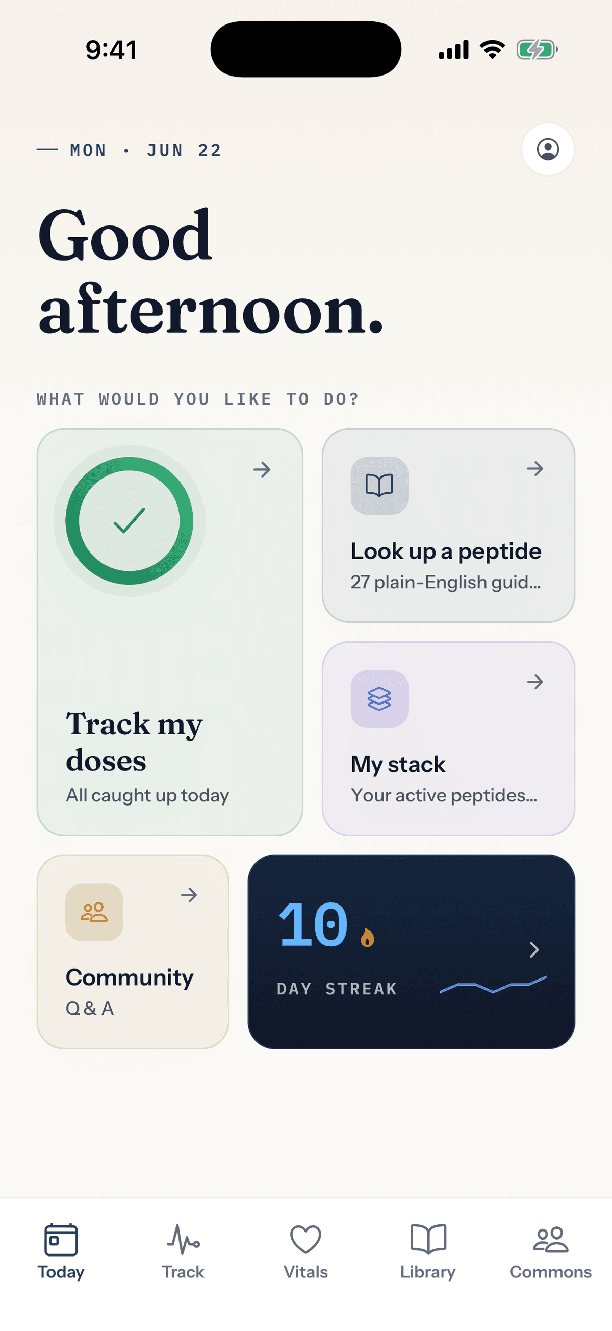 The WikiPeps Today screen